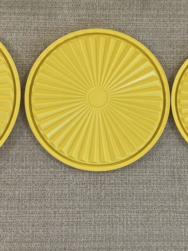 Vintage 70er Tupperware Servier gelb Kanister Set verschachtelt stapelbar 4er Set & Li - Bild 11 von 22