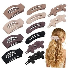 12 Pack Flat Hair Clips for Women Matte Square Claw Clips, Flat Neutral