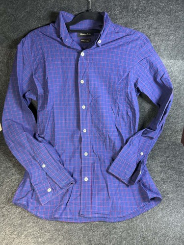 Massimo Dutti, Massimo Dutti Tessuto Italiano Men's Small Blue Red Grid Check Button Down Shir
