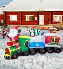 Christmas Inflatable Santa Train Decoration for Outdoor, 8ft Long Santa Claus...