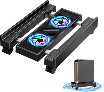 Computer Tower Stand with Cooling Fan, Adjustable Mobile CPU Holder