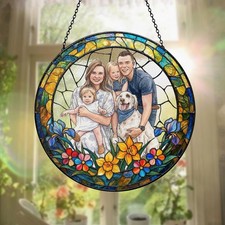 Custom Photo Suncatcher, Personalized Stained Glass Window Hanging Decor Home