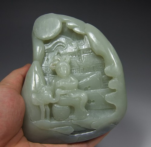 Fine Chinese Hetian Celadon Nephrite Jade Landscape Statue - Picture 6 of 6