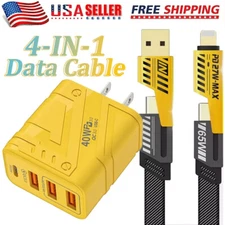 65W Fast Type C Wall Charger , 4-In-1 Super Fast 6FT Cable For Cell Phone iPad