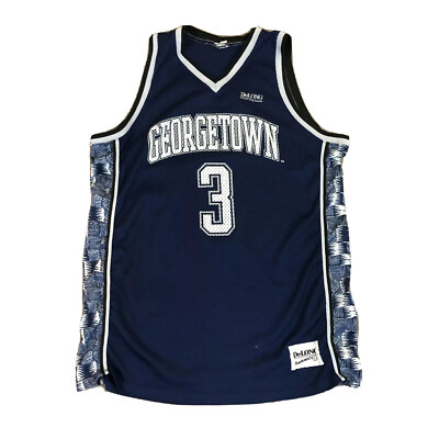 VTG Delong Authentics Allen Iverson Georgetown Hoyas Jersey #3 Navy Blue Adult L