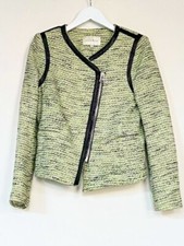 Sandro Green Tweed Jacket with Black Leather ...