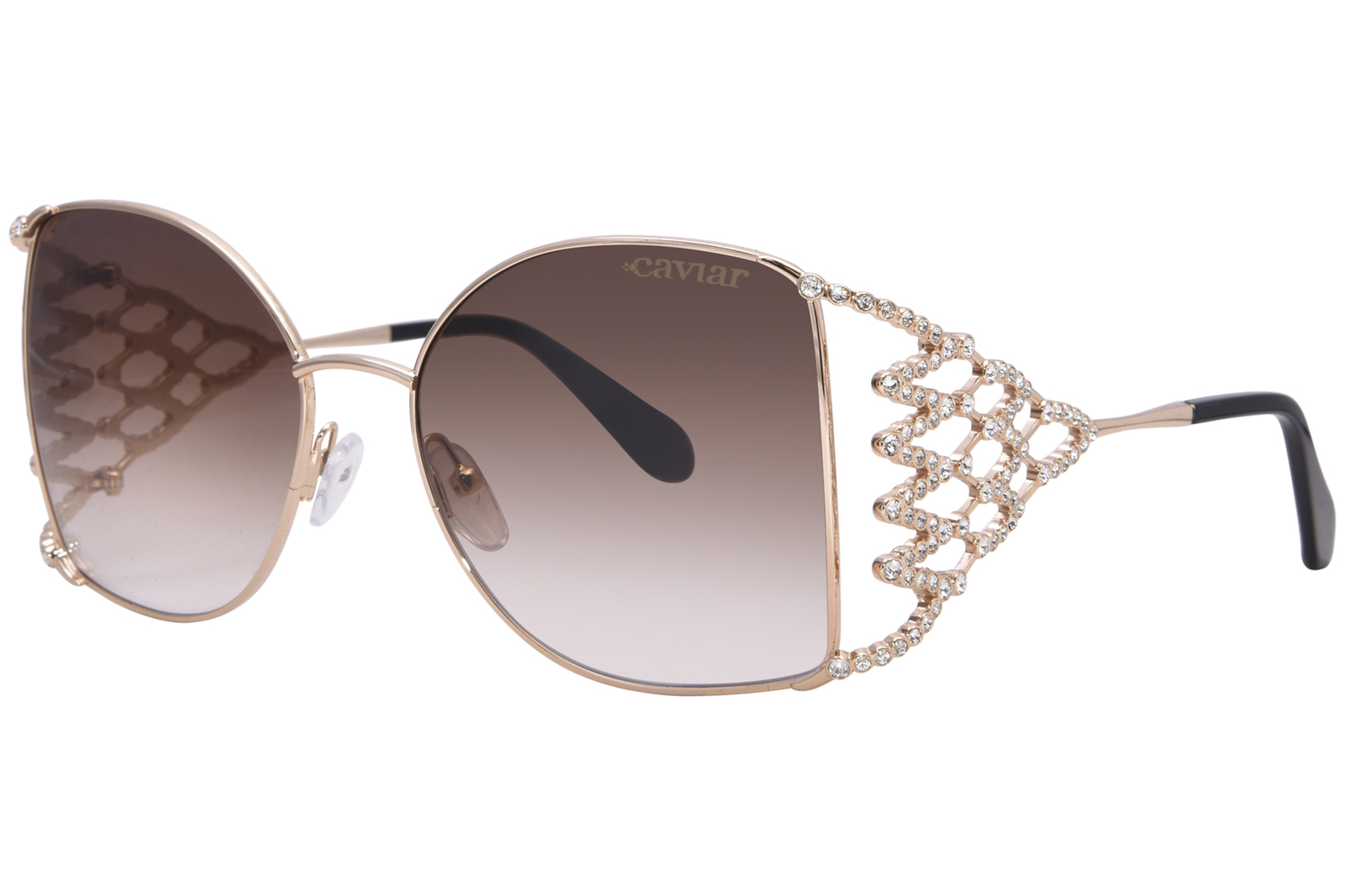 Солнцезащитные очки Caviar M6903 C21 женские золотисто-коричневые 57 мм с прозрачными кристаллами