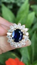 2.00 Ct Oval Cut Lab Created Blue Sapphire Halo Ring 14k Yellow Gold plated