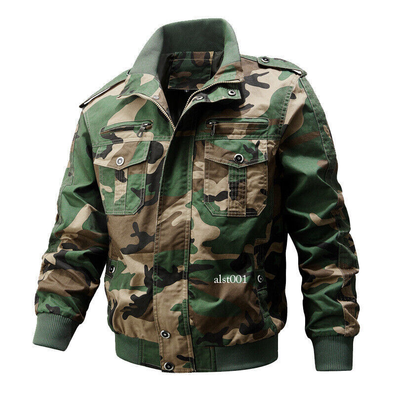 Mens Military Jacket Army Flight Coats Multi-Pocket Combat Jackets