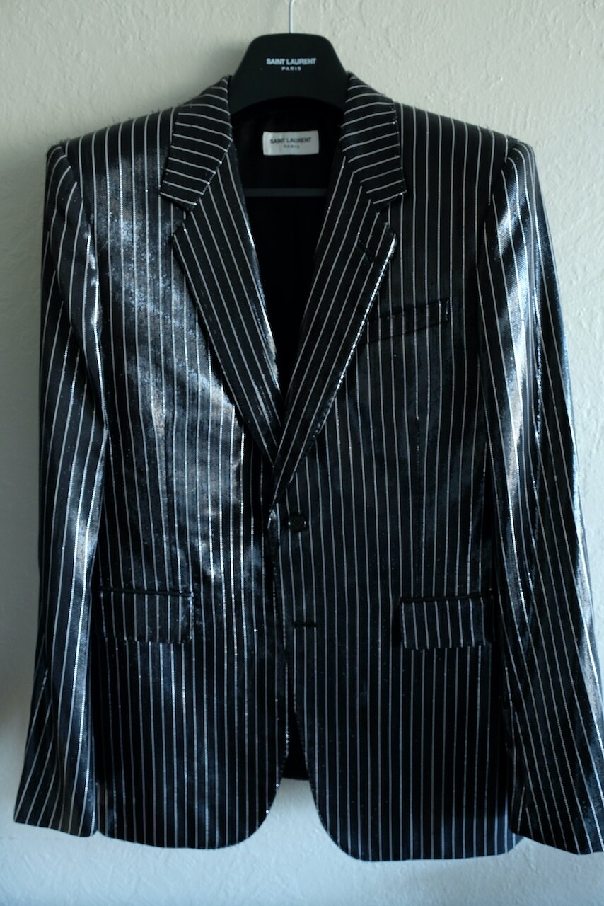Giacca Saint Laurent blazer gessato lucido lamé FW16 Hedi Slimane Paris 52
