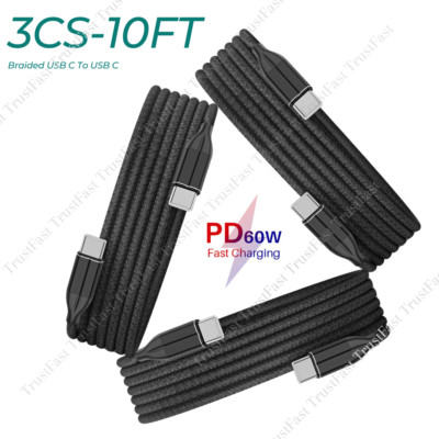 3Pcs 60W PD Fast Charger Cable USB C To USB C Cord For iPhone 15 Plus 16 Pro Max