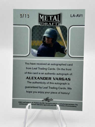 ALEXANDER VARGAS 2021 LEAF METAL DRAFT WAVE PURPLE AUTO 9/15 #LA-AV1 JC - Picture 2 of 2