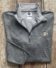 NHL ANAHEIM DUCKS HOCKEY 1/4 ZIP PULLOVER ACTIVE SHIRT GRAY MENS MEDIUM EUC