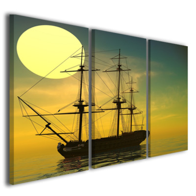 Quadri moderni Old ship sail nave veliero barca stampe su tela canvas tramonto