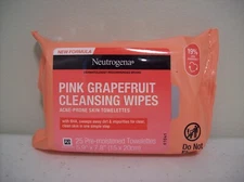 Neutrogena Pink Grapefruit Cleansing Wipes Acne Prone Skin 25 Towelettes