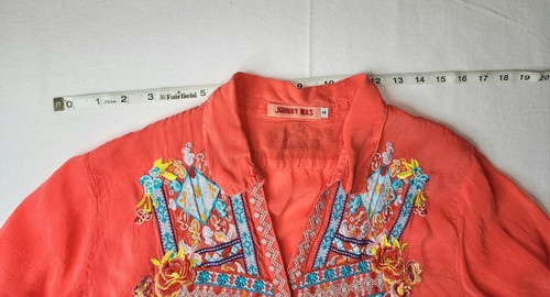 Johnny Was Sm Embroidered Coral / Orange / Melon Button Down Long Sleeve Tunic - Picture 9 of 14