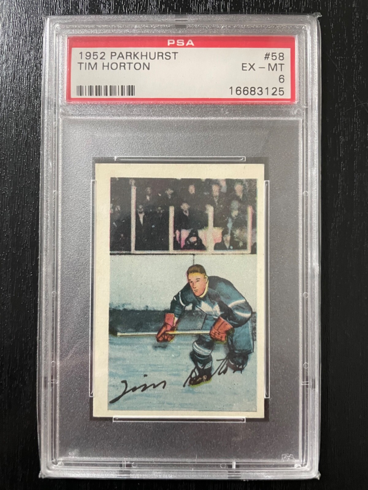1952-53 PARKHURST #58 TIM HORTON ROOKIE CARD GRADED PSA 6 EXCELLENT-MINT RC