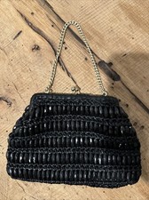 Vintage Black Beaded Purse Kiss Lock Chain Bag by Donna John Wind Imports Japan