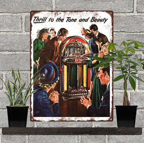 1947 WURLITZER MUSIC JUKEBOX Record Player Metal Sign Model 1100 9x12