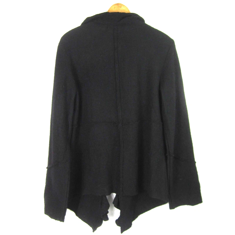 Cárdigan Suéter Elena Solano Mujer L Negro LS Hervido 100% Lana Volantes Frontales Foto 2 de 4