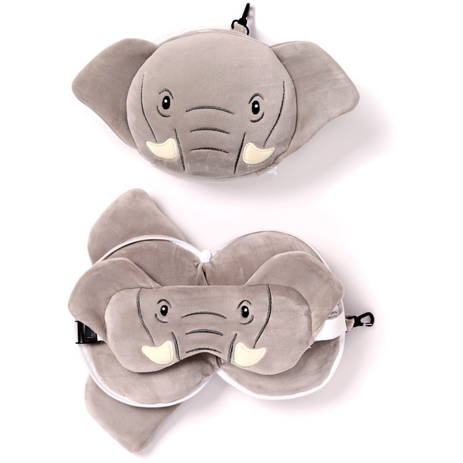 RELAXEAZZZ Elephant Super Soft Plush Travel Cushion Pillow & Eye Mask, NWT