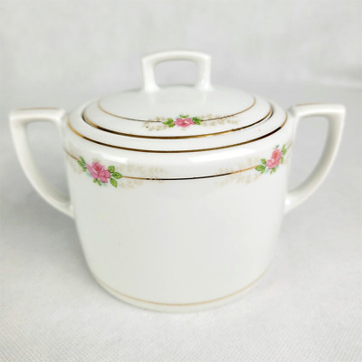 M.Z. Austria Deposey Sugar Bowl With Lid Roses Porcelain Handles Gold Trim VTG