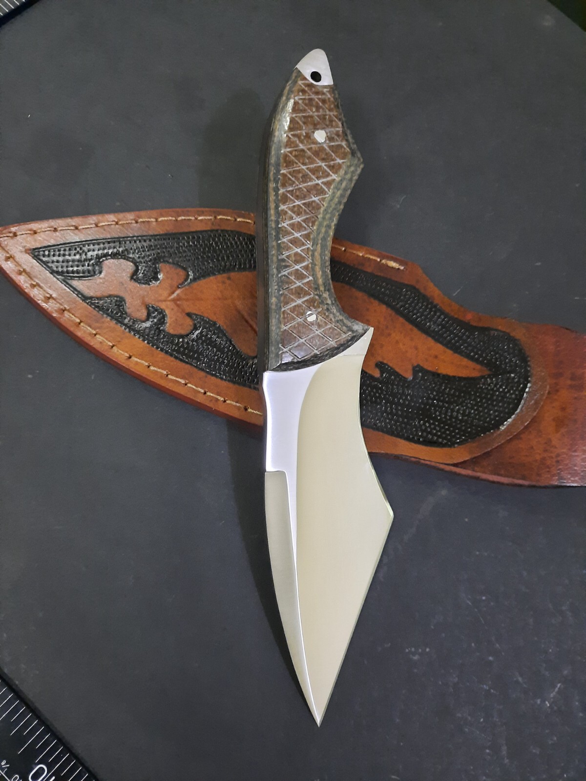 RaB Custom Handmade Full Tang D2 Tool Steel Skinning Knife W/Leather Sheath