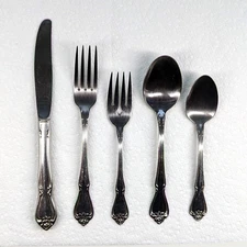 Lot of 5 Piece Place Setting Oneida Arbor Rose True Rose Glossy Flatware VTG USA