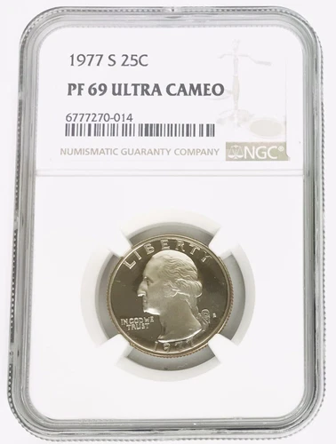 1977 S PF69 Ultra Cameo 25C Washington Quarter NGC Brown Label