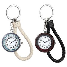 Men Women Portable Nurse Watch Keychain Key Ring Leather Rope Clip Pocket Watch