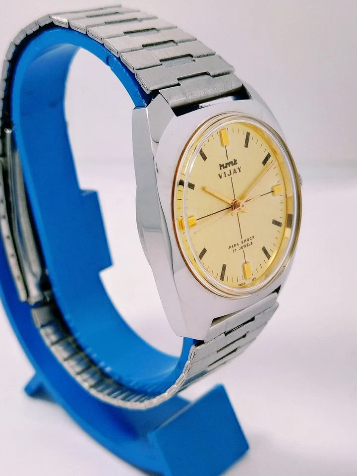 Reloj mecánico original HMT Vijay sin lume, esfera amarilla para hombre 17J vintage*FedEx - Imagen 3 de 4