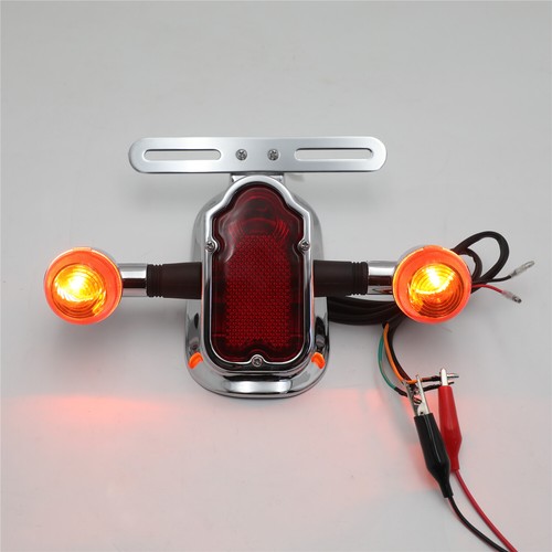 Cola de freno con señal de luz para motocicleta metal cromado lápida para Harley Big Twin - Imagen 3 de 9