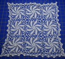 3946 Beautiful white hand crochet table topper, swirling stars, lacy and lovely