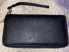 Womens Wallet Large Capacity Double Zip Card Holder Wristlet Black