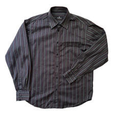 Bugatchi Uomo Mens Dress Shirt Size Large Dark Purple/Brown Striped Button-Down