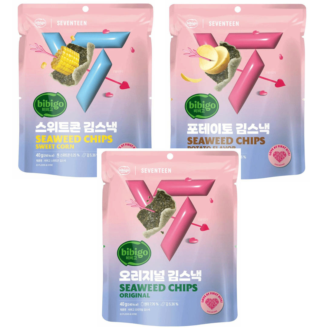 Bibigo x SEVENTEEN] Korean Seaweed Crisps 3Pack – Original, Sweet