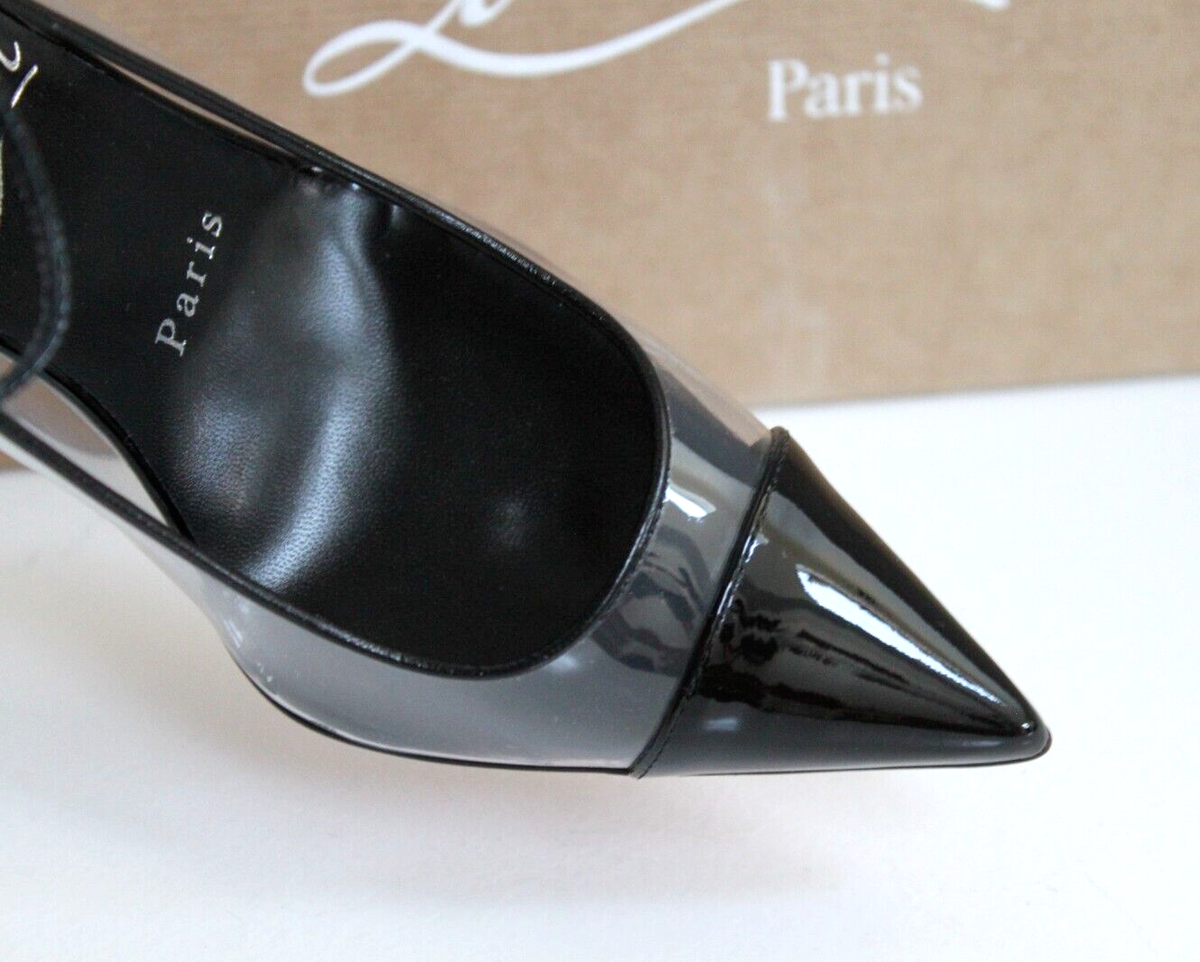 sz 6 / 36 Christian Louboutin Black Patent PVC Clear Spike Ankle
