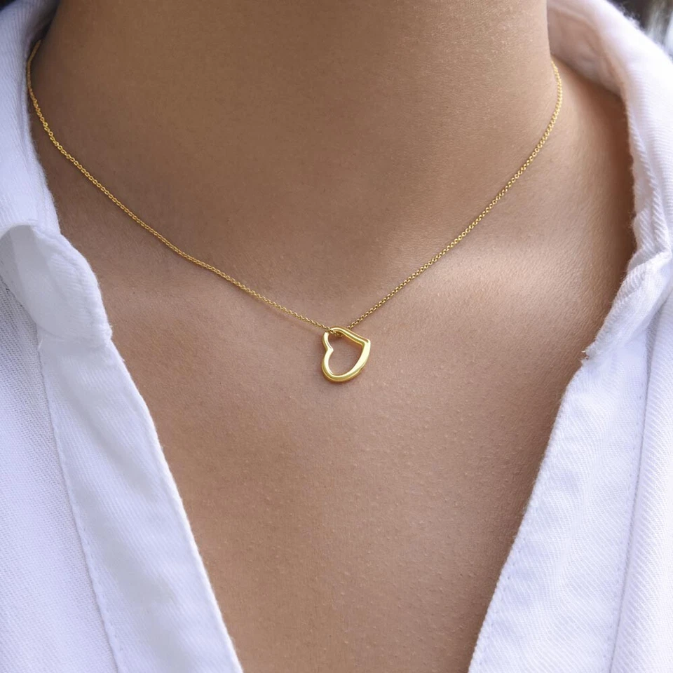 Collar Corazón Plata Esterlina S925 Oro 18k Relleno Oro Blanco 14k Relleno Foto 4 de 4