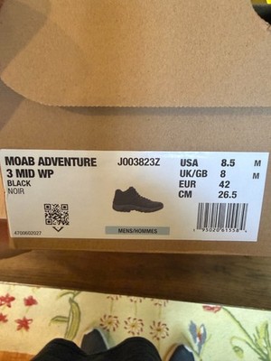 Merrell Men's Moab Adventure 3 Mid Waterproof Black 8.5 ***New and unworn***
