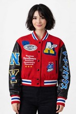 Red Fox Womens Wool Crop Varsity Jacket With ...