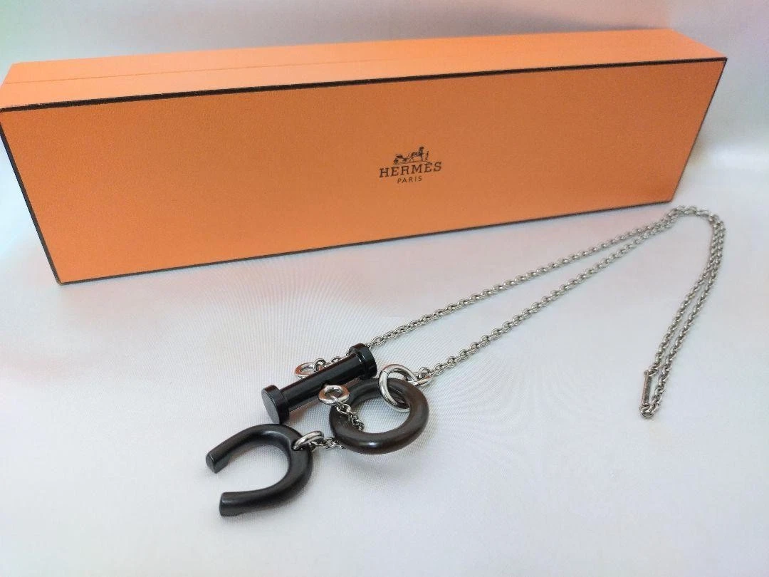 HERMÈS Collana Hermes Mobile Echestle Argento Nero Ottima Usata Senza Scatola 55cm