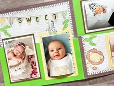 Safari Baby Scrapbook Pages, 12 by 12 Baby Scrapbook Layout, Premade Baby Page