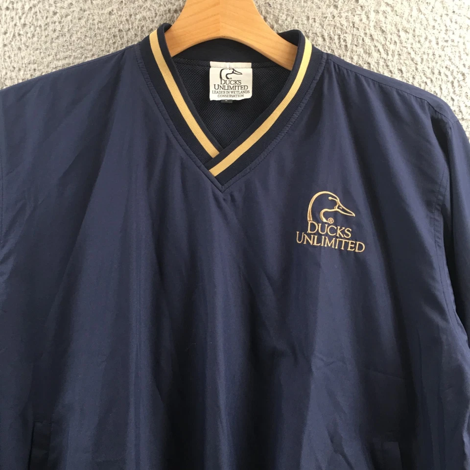 Duck Unlimited Windbreaker Jacket Mens L Blue Long Sleeve Pullover V-Neck Casual - Image 2 of 4