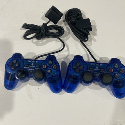Lot Of 2 Sony PlayStation 2 PS2  Blue Clear Controller DualShock OEM SCPH-10010