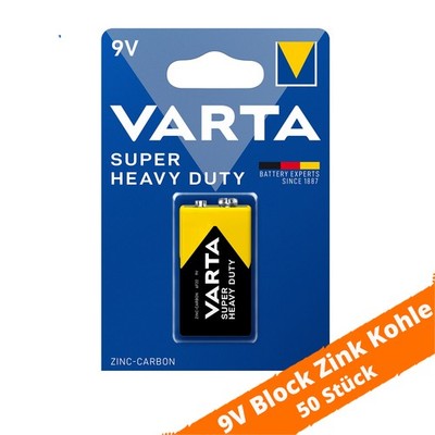 50 x Varta 9V Block Batterien 2022 Super Heavy Duty Superlife Zink Kohle 1,5V 