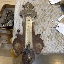 Antique JW Queen Anne Company figure thermometer Wood And brass