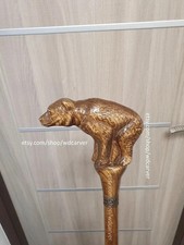 Bear handle hand carved wooden walking stick for men women cane gift X1