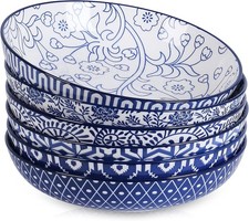 Porcelain 26 Ounce Pasta Bowls Set of 6 8 inch Wide & Shallow Salad Bowls