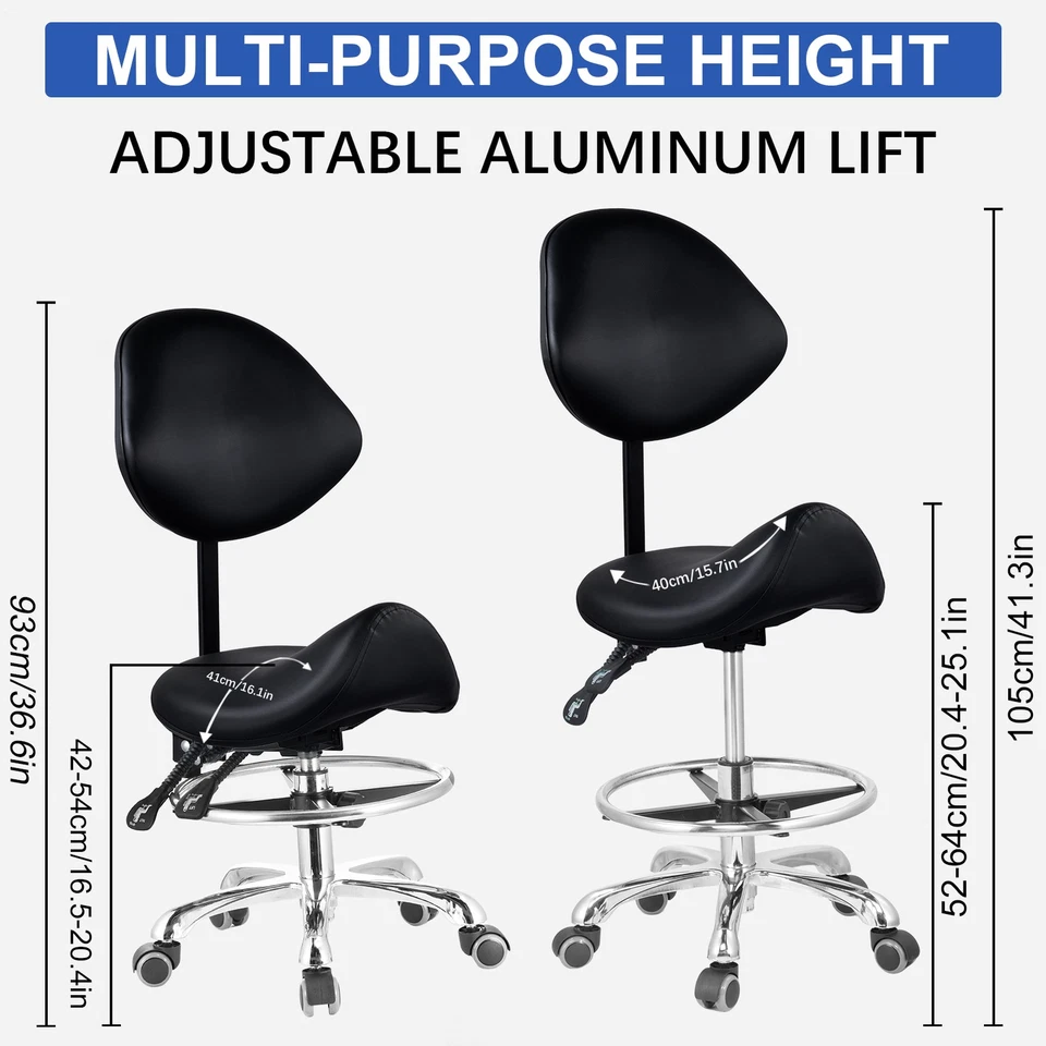 Hocker Sattelhocker Rollhocker Verstellbar Hocker mit Rückenlehne Drehbar Stuhl - Bild 2 von 4