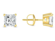 4 Ct Certified Princess Shape Natural White Diamond Studs VVS1 White Gold Finish